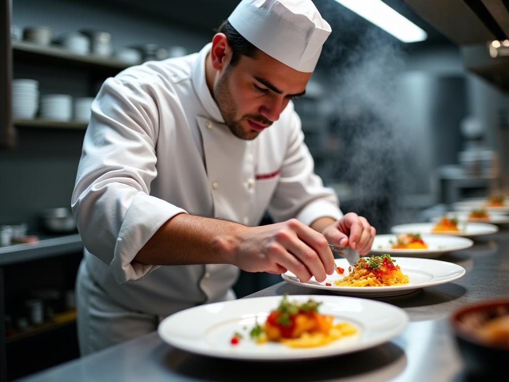 Lo Chef Mario Rossi mentre ultima un piatto in cucina