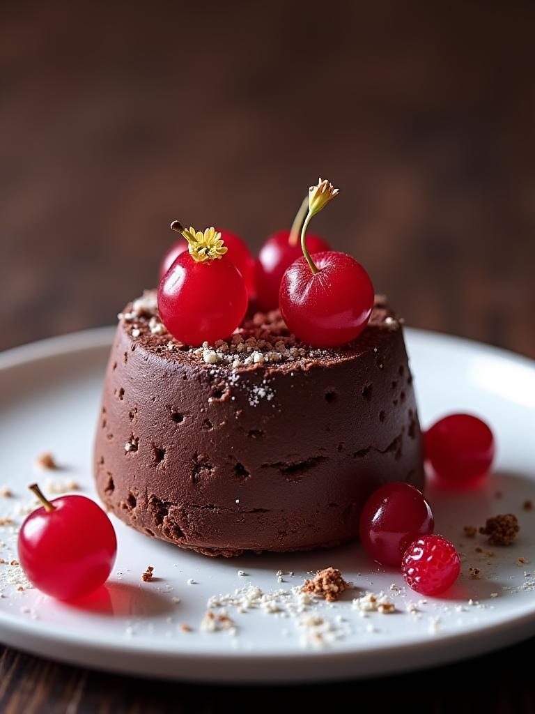 Dessert creativo al cioccolato e frutti rossi