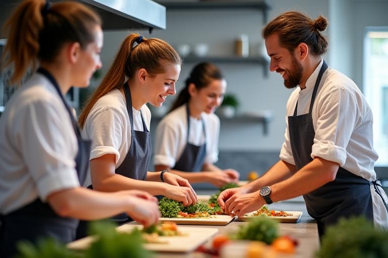 Partecipanti a un workshop di cucina con lo chef